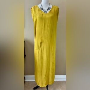 Humanoid Goldenrod Mustard Yellow Maxi Dress Tie Back V-Neck Size M